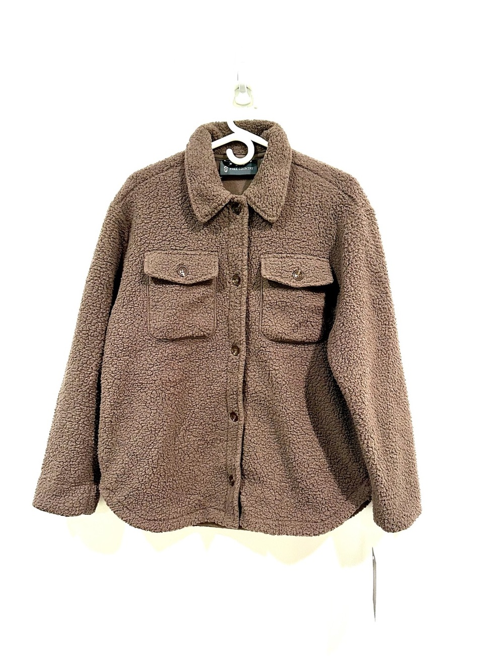Free Country - Medium Cozy Brown Sherpa Shacket Button-Up Jacket - NWT